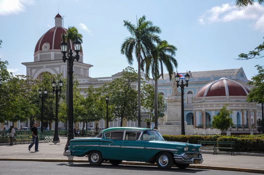 Old american vintage car park on street in Havana Cuba