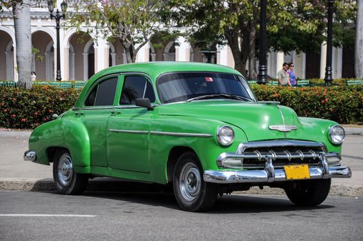 Old american vintage car park on street in Havana Cuba