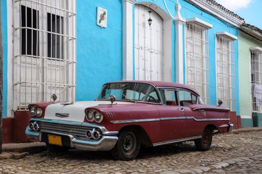 Old american vintage car park on street in Havana Cuba