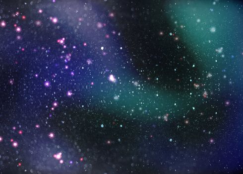 Fantasy deep space nebula with stars of a planet and galaxy in a free space.