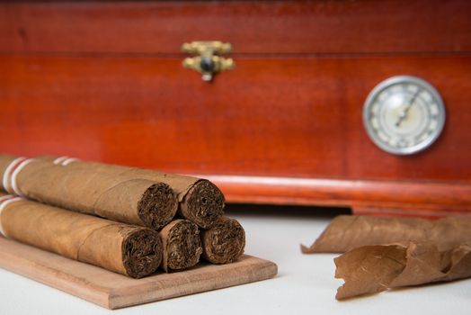 Cuban cigars with handmade wooden box humidifier for store cigars