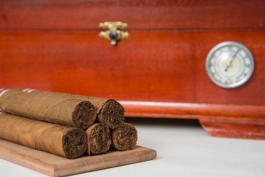 Cuban cigars with handmade wooden box humidifier for store cigars