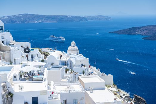 Fira,Santorini, Greece - July 21, 2014: Beautiful View From Fira in Santorini, Greece