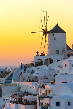 Amazing sunset at Oia village in Santorini island, Greece