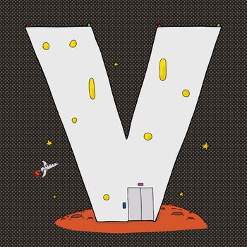 Letter V as outer space base on mars