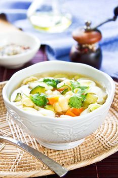 Leek with Celery  Zucchini and Carrot soup with pasta