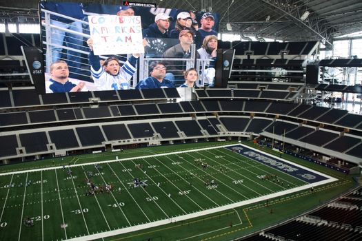 ARLINGTON - JUNE 17: Taken in Cowboys Stadium, Arlington, TX., on Thursday, June 17, 2010. An inside view of Cowboys Stadium and the giant video monitor from the upper deck. Super Bowl XLV will be played here in 2011.
