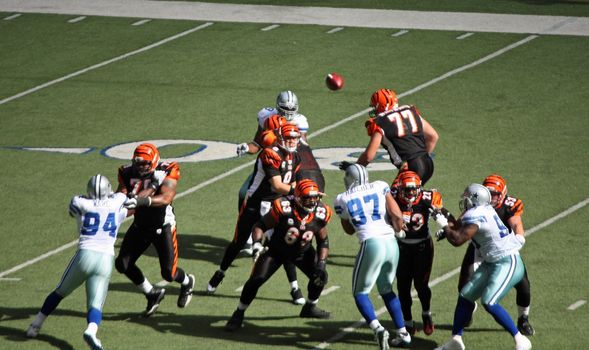 DALLAS - OCT 5: Taken in Texas Stadium, Irving, Texas on October 5, 2008. Cincinnati Bengals quarterback Palmer passes the football. The last year they will play in the stadium.
