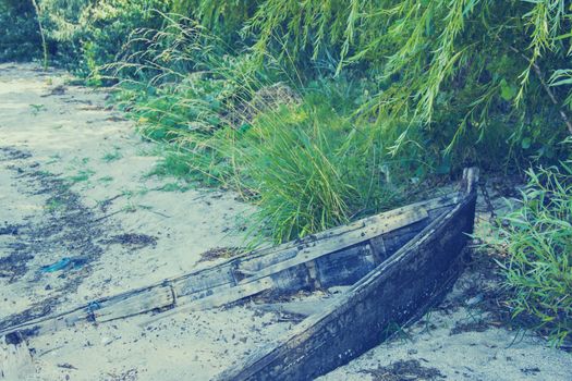 old boat on the shore on the sand