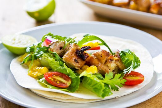 Grilled chicken with sweet corn and vegetables Tortilla