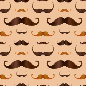 Vector Hipster Realistic  Mustache Seamless Pattern Background