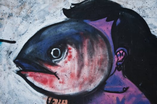 urban art street in Paris - fish