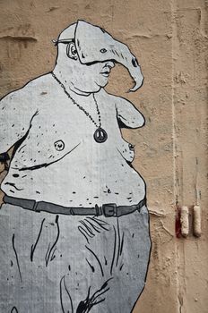 urban art  street in Paris- large man