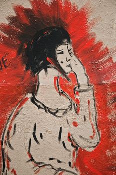 urban art  street in Paris- woman