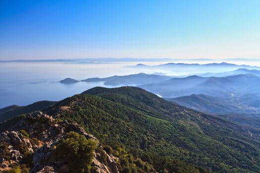 overview of Elba island at morning, Tuscany, italy