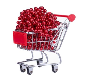 Shopping Cart Full With Red Beads Isolated On White