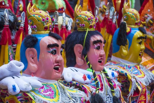 SAN FRANCISCO - FEB 15 : Traditional man-size costumes worn during parades before the beginning of the annual Chinese new year parade on February 15 2014 on San Francisco , California