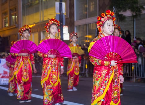 SAN FRANCISCO - FEB 15 : An unidentified participants at the Chinese New Year Parade in San Francisco , California on February 15 2014 , It is the largest Asian event in North America 