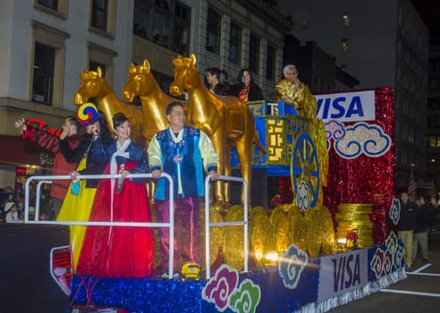 SAN FRANCISCO - FEB 15 : A parade float at the Chinese New Year Parade in San Francisco , California on February 15 2014 , It is the largest Asian event in North America 