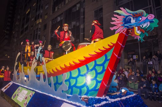 SAN FRANCISCO - FEB 15 : A parade float at the Chinese New Year Parade in San Francisco , California on February 15 2014 , It is the largest Asian event in North America 