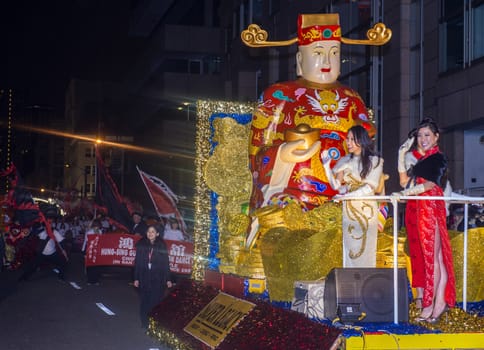 SAN FRANCISCO - FEB 15 : A parade float at the Chinese New Year Parade in San Francisco , California on February 15 2014 , It is the largest Asian event in North America 