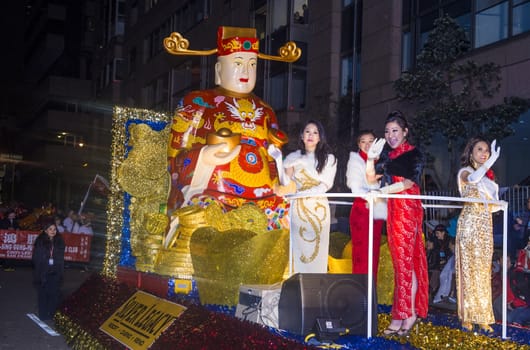 SAN FRANCISCO - FEB 15 : A parade float at the Chinese New Year Parade in San Francisco , California on February 15 2014 , It is the largest Asian event in North America 