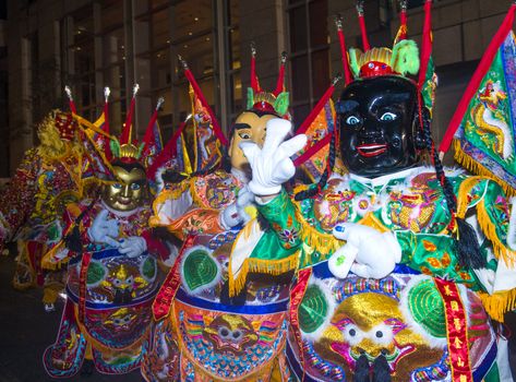 SAN FRANCISCO - FEB 15 : An unidentified participants with traditional man-size costumes at the annual Chinese new year parade on February 15 2014 on San Francisco , California