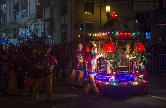 SAN FRANCISCO - FEB 15 : An unidentified participants at the Chinese New Year Parade in San Francisco , California on February 15 2014 , It is the largest Asian event in North America 