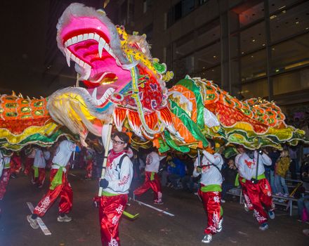 SAN FRANCISCO - FEB 15 : An unidentified participants in a Dragon dance at the Chinese New Year Parade in San Francisco , California on February 15 2014 , It is the largest Asian event in North America 