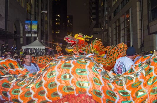 SAN FRANCISCO - FEB 15 : An unidentified participants in a Dragon dance at the Chinese New Year Parade in San Francisco , California on February 15 2014 , It is the largest Asian event in North America 