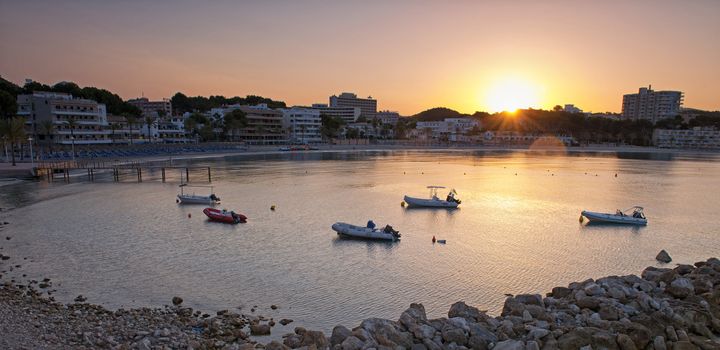 Beach of Paguera in Majorca at Sunrise ( Balearic Islands, Spain )