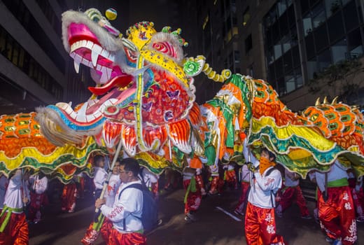 SAN FRANCISCO - FEB 15 : An unidentified participants in a Dragon dance at the Chinese New Year Parade in San Francisco , California on February 15 2014 , It is the largest Asian event in North America 