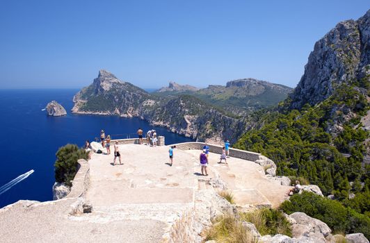 Tourists at Cape Formentor in the Coast of North Mallorca, Spain ( Balearic Islands )