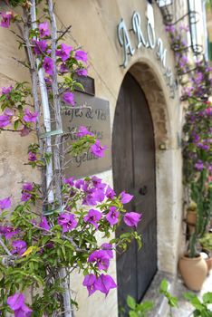 Typical Mediterranean Village with Flower Pots in Facades in Valldemossa, Mallorca, Spain ( Balearic Islands )