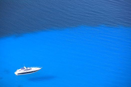 Lonely Yacht in the Open  Sea View From Above