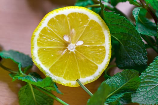 Cut the lemon and mint are on the board