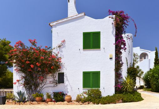 Typical House With Flower Pots in Mallorca, Spain ( Balearic Islands )