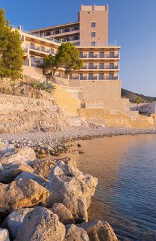 Hotel on the Beach at sunrise in Mallorca, Spain
