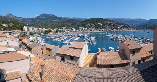 Panorama View of Port de Soller in Mallorca, Spain ( Balearic Islands )