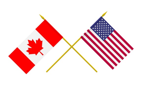 Flags of USA and Canada, 3d render, isolated on white