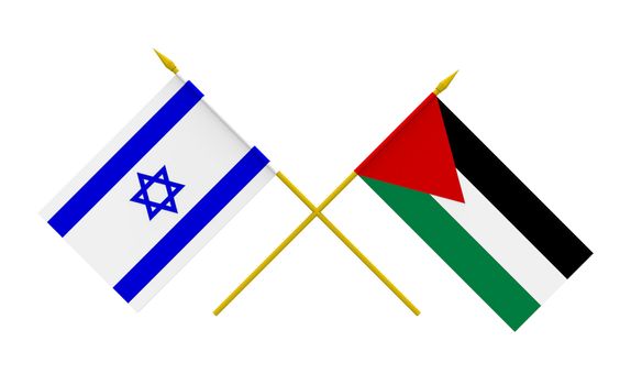 Flags of Israel and Palestine, 3d render, isolated on white