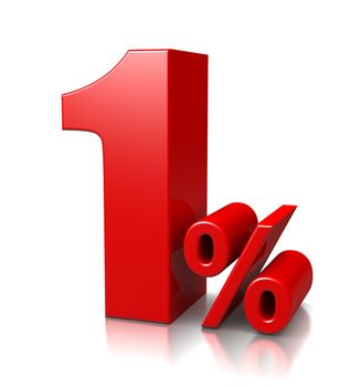 Red One Percent Number on White Background 3D Illustration