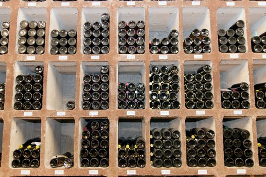 Bottles of wine stored in the cellar