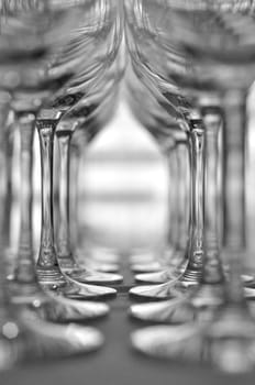 Rows of Empty Wine Glasses on the table