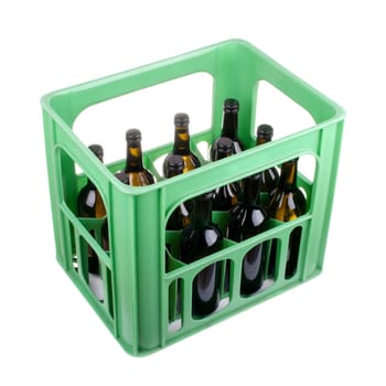 White Wine Bottles in a Green Plastic Crate
