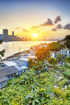 Sunset in Hong Kong fishing valley, Lei Yue Mun