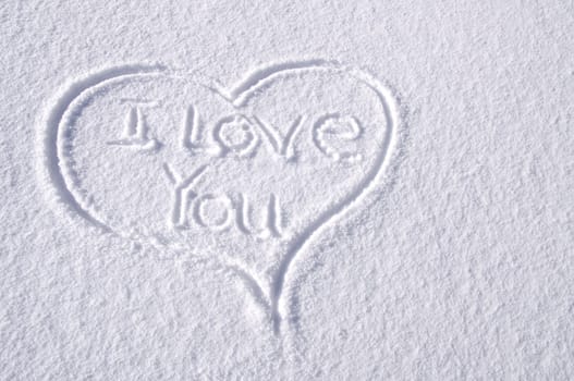 I LOVE YOU Text in a Heart On The Snow