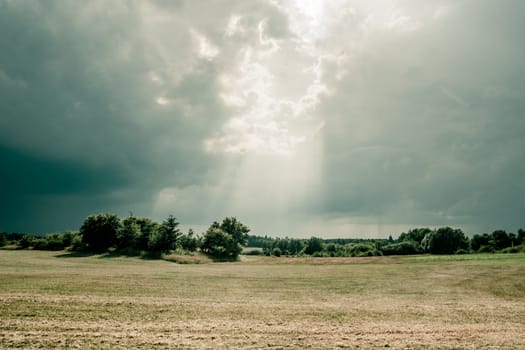 Green fields and cloudy weather