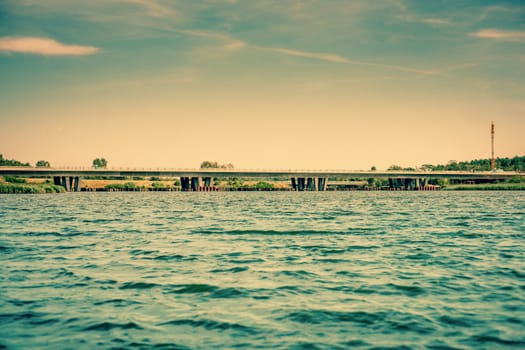 Long bridge over a big lake