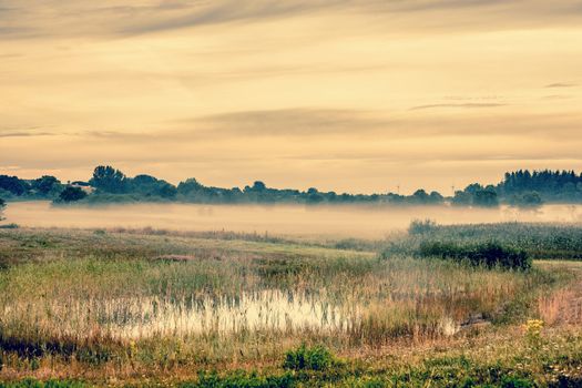 Beautiful lake scenery an early morning at a countryside
